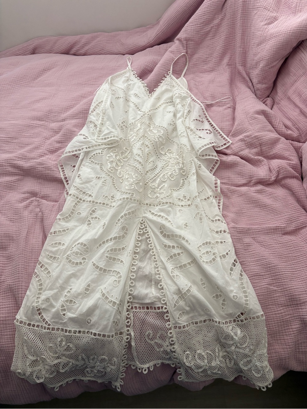 Zara White Lace Eyelet Chemise with Delicate Cutwork